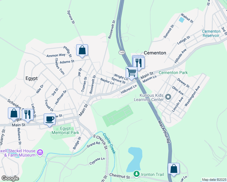 map of restaurants, bars, coffee shops, grocery stores, and more near 4243 Pennsylvania 329 in Egypt