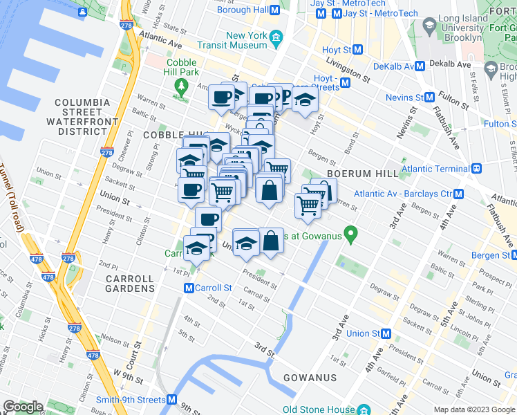 map of restaurants, bars, coffee shops, grocery stores, and more near 101 Douglass Street in Brooklyn