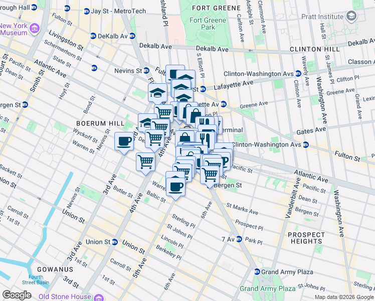 map of restaurants, bars, coffee shops, grocery stores, and more near 427 Dean Street in Brooklyn