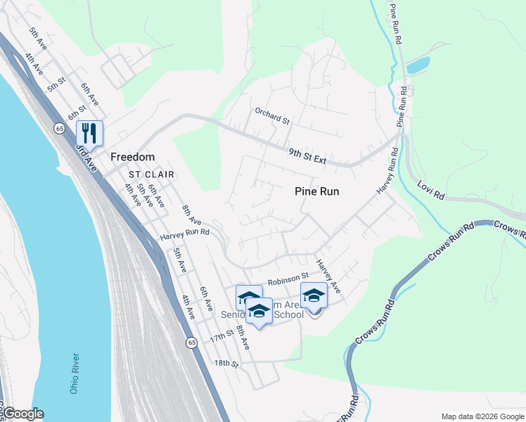 map of restaurants, bars, coffee shops, grocery stores, and more near 1025 Apple Street in Freedom