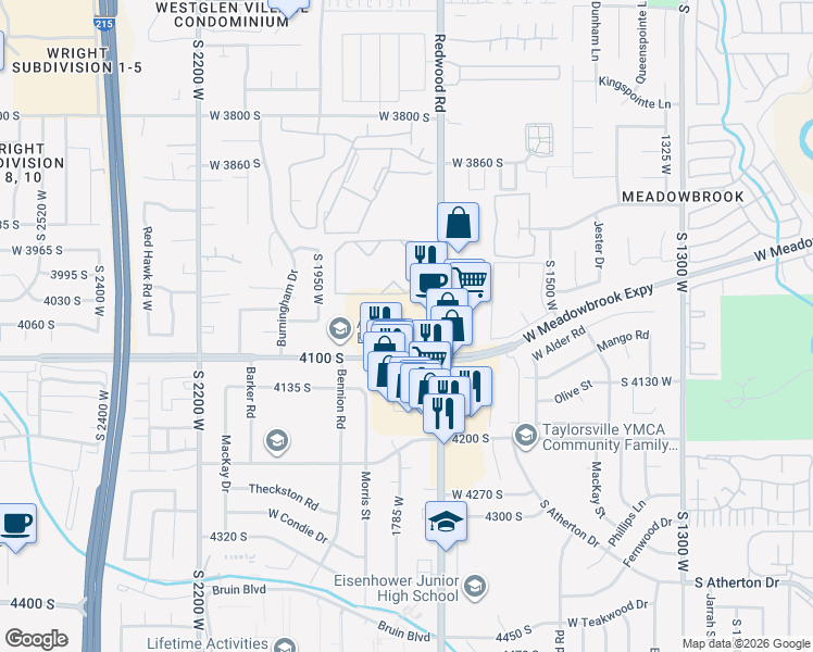 map of restaurants, bars, coffee shops, grocery stores, and more near 1770 W 4100 S in Salt Lake City