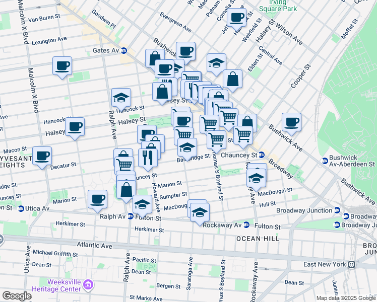 map of restaurants, bars, coffee shops, grocery stores, and more near in Brooklyn