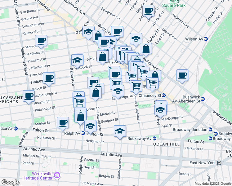 map of restaurants, bars, coffee shops, grocery stores, and more near in Brooklyn