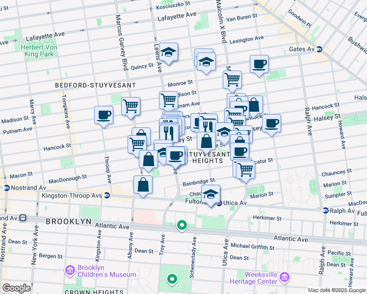 map of restaurants, bars, coffee shops, grocery stores, and more near 455A Macon Street in Brooklyn