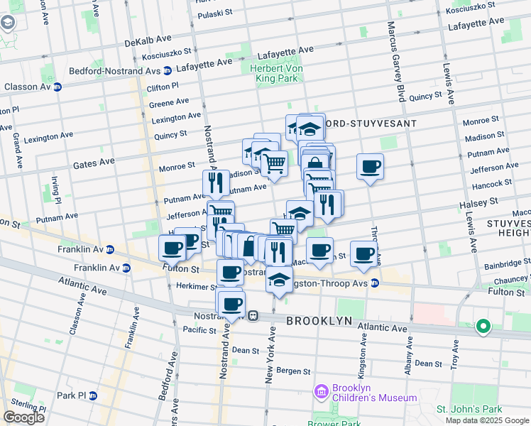 map of restaurants, bars, coffee shops, grocery stores, and more near 231 Hancock Street in Brooklyn