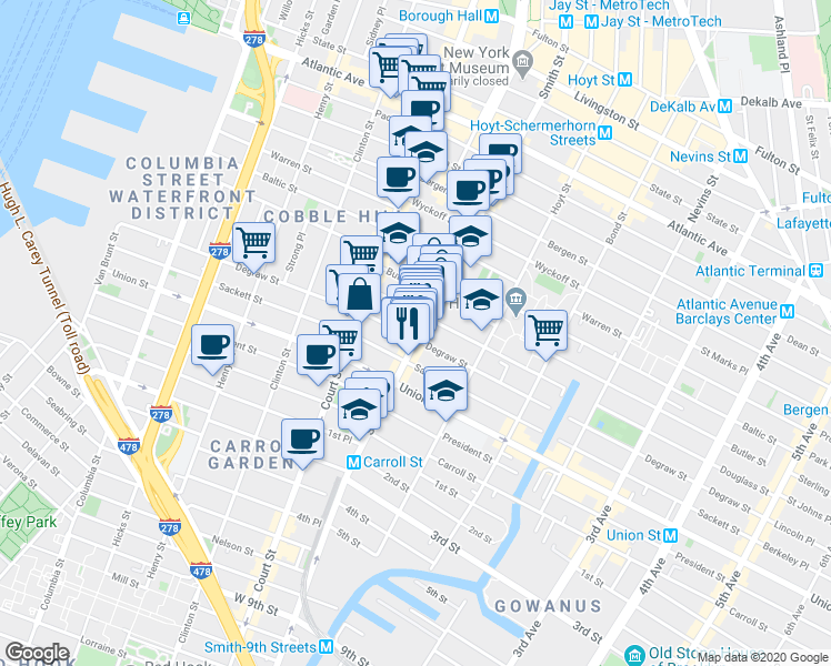map of restaurants, bars, coffee shops, grocery stores, and more near 350 Degraw Street in Brooklyn