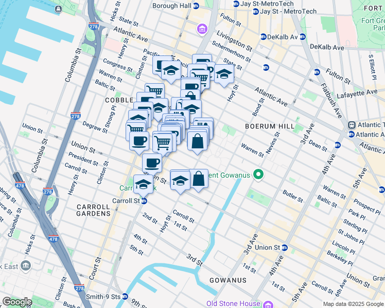 map of restaurants, bars, coffee shops, grocery stores, and more near 238 Hoyt Street in Brooklyn