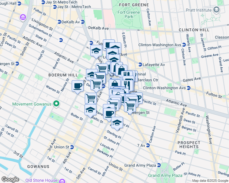 map of restaurants, bars, coffee shops, grocery stores, and more near 427 Dean Street in Brooklyn