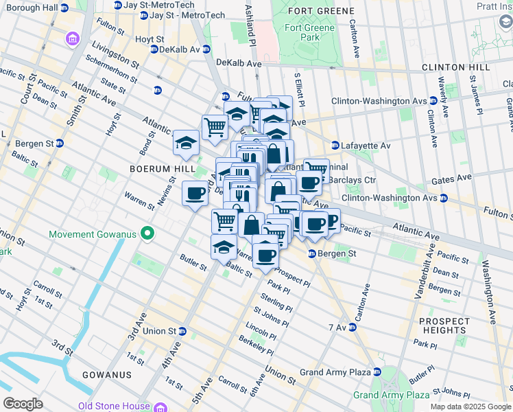 map of restaurants, bars, coffee shops, grocery stores, and more near 32 4th Avenue in Brooklyn