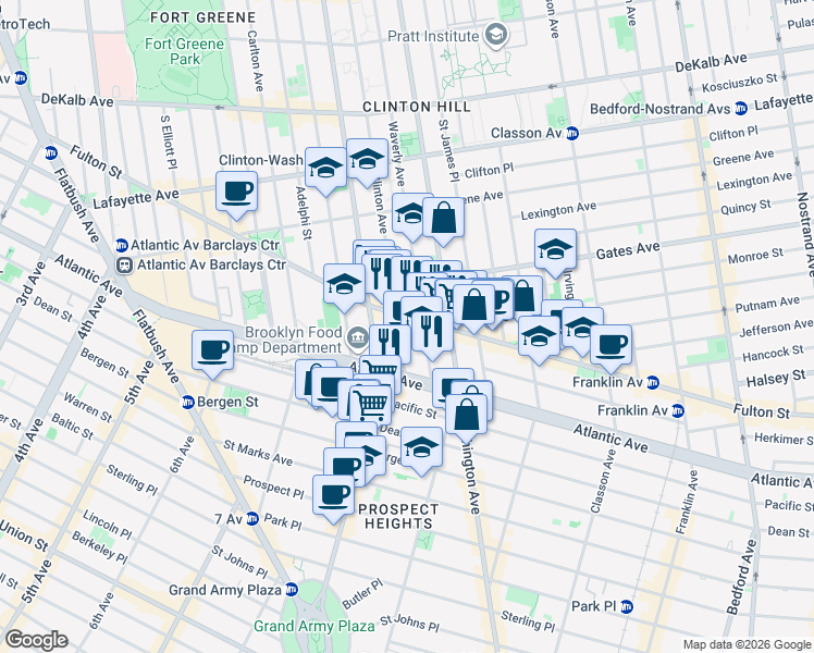 map of restaurants, bars, coffee shops, grocery stores, and more near in Brooklyn