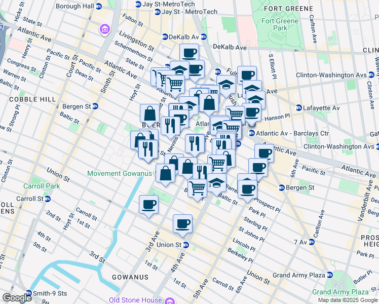 map of restaurants, bars, coffee shops, grocery stores, and more near 283A Wyckoff Street in Brooklyn
