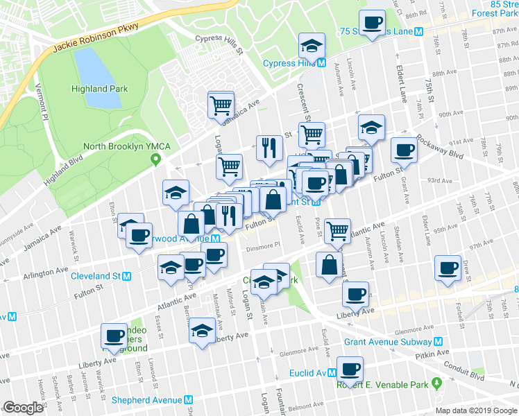 map of restaurants, bars, coffee shops, grocery stores, and more near 183 Richmond Street in Brooklyn