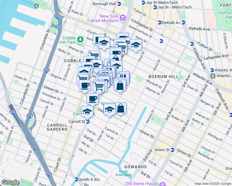 map of restaurants, bars, coffee shops, grocery stores, and more near 238 Hoyt Street in Brooklyn
