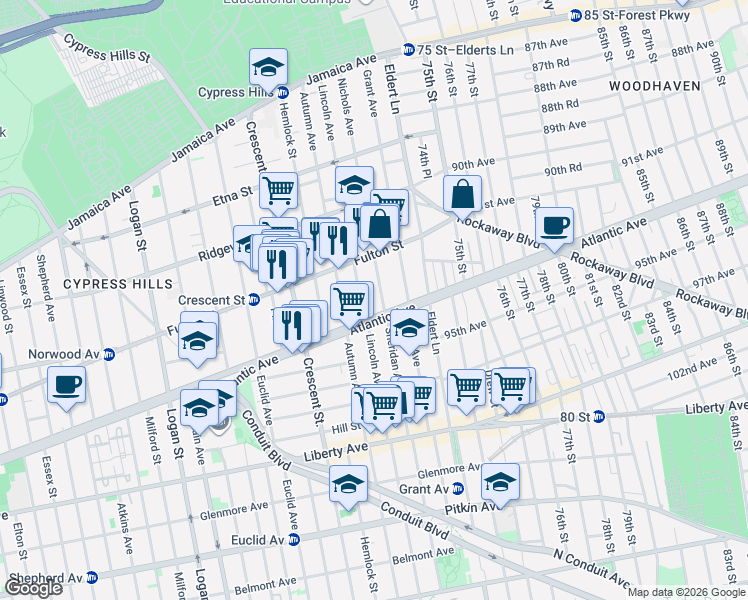 map of restaurants, bars, coffee shops, grocery stores, and more near 295 Lincoln Avenue in Brooklyn