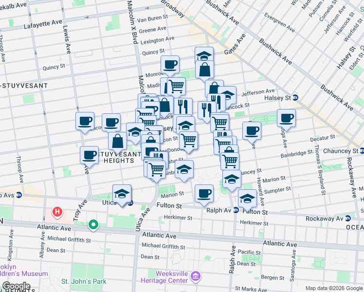 map of restaurants, bars, coffee shops, grocery stores, and more near 508 MacDonough Street in Brooklyn