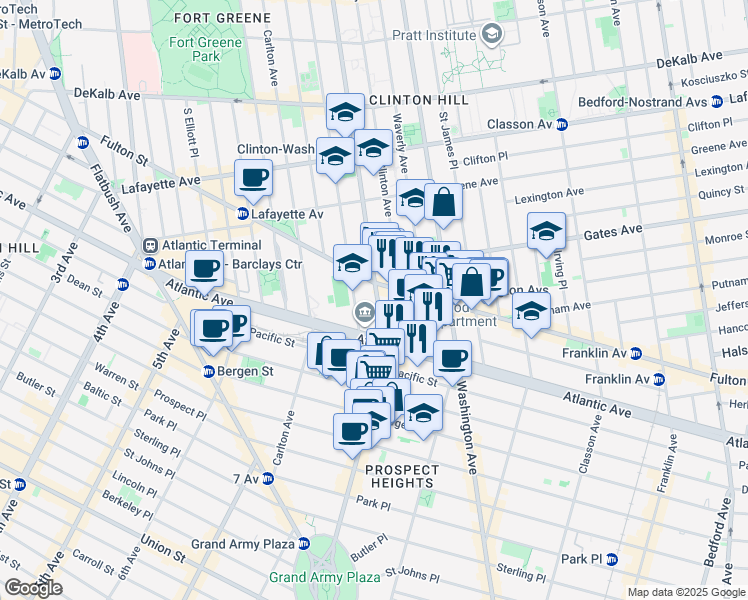map of restaurants, bars, coffee shops, grocery stores, and more near 470 Vanderbilt Avenue in Brooklyn