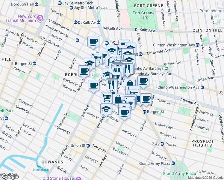 map of restaurants, bars, coffee shops, grocery stores, and more near 358 Dean Street in Brooklyn