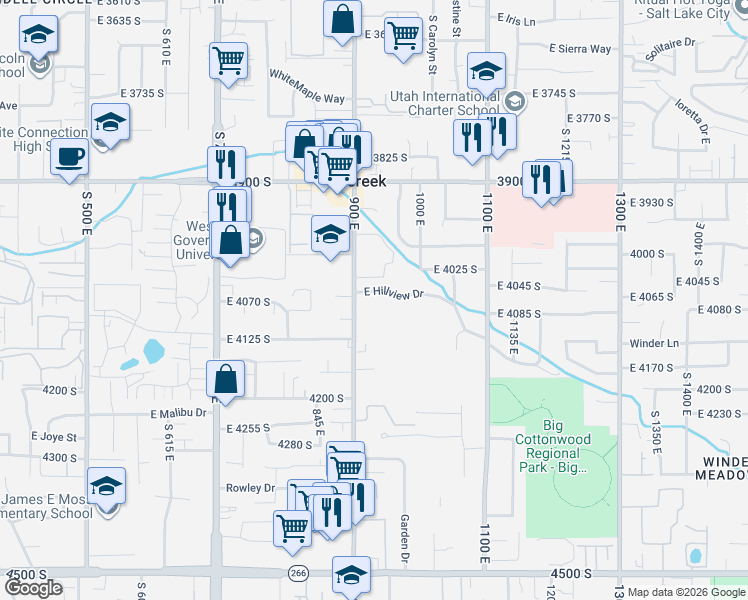 map of restaurants, bars, coffee shops, grocery stores, and more near 946 Hillview Drive in Millcreek