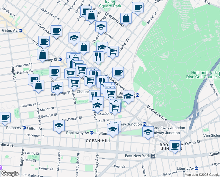 map of restaurants, bars, coffee shops, grocery stores, and more near in Brooklyn