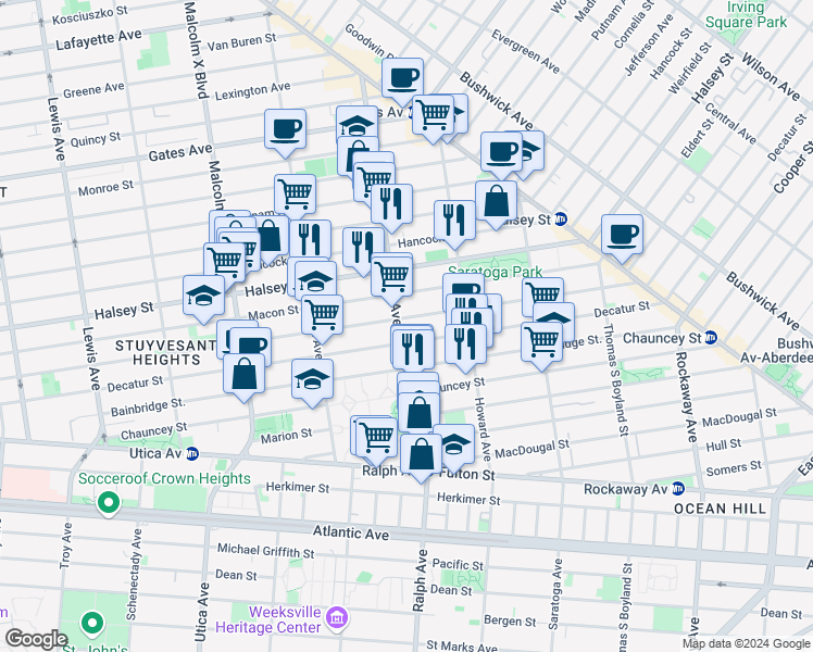 map of restaurants, bars, coffee shops, grocery stores, and more near in Brooklyn