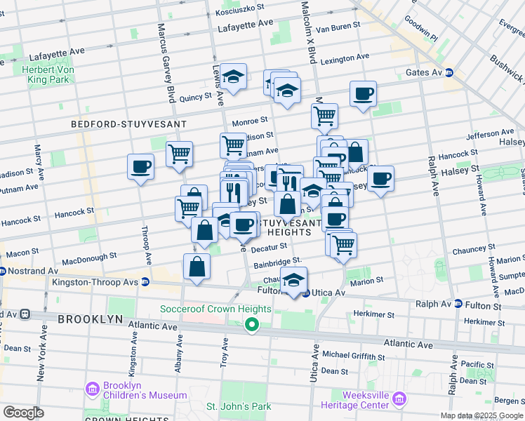 map of restaurants, bars, coffee shops, grocery stores, and more near 455A Macon Street in Brooklyn