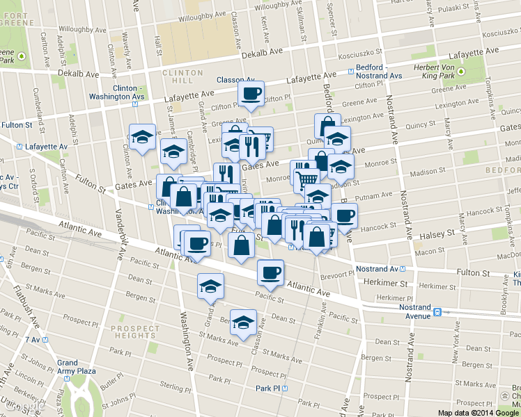 map of restaurants, bars, coffee shops, grocery stores, and more near in Brooklyn