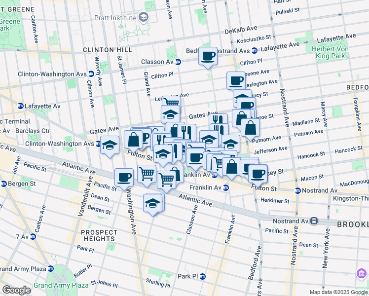 map of restaurants, bars, coffee shops, grocery stores, and more near in Brooklyn