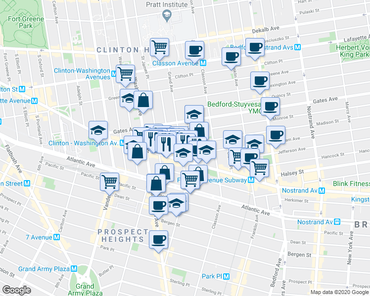 map of restaurants, bars, coffee shops, grocery stores, and more near 1013 Fulton Street in Brooklyn