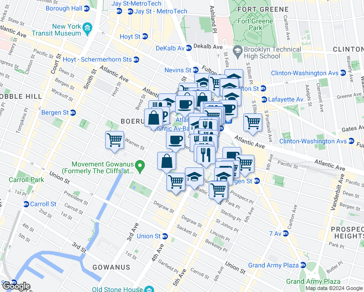 map of restaurants, bars, coffee shops, grocery stores, and more near 320 Bergen Street in Brooklyn