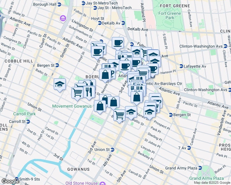 map of restaurants, bars, coffee shops, grocery stores, and more near 283A Wyckoff Street in Brooklyn