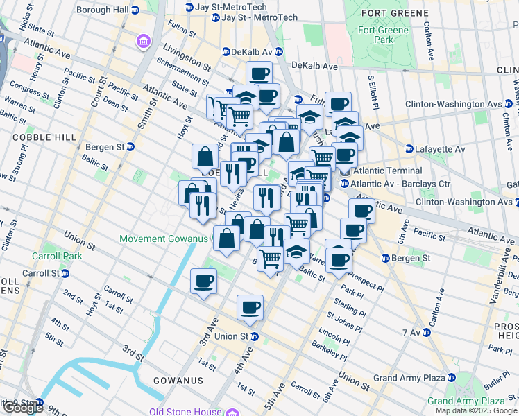 map of restaurants, bars, coffee shops, grocery stores, and more near 283A Wyckoff Street in Brooklyn
