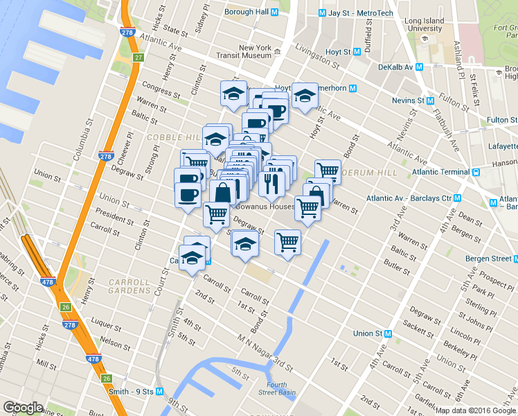 map of restaurants, bars, coffee shops, grocery stores, and more near 238 Hoyt Street in Brooklyn