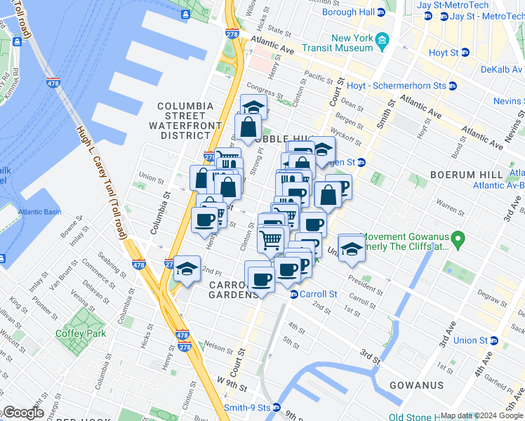 map of restaurants, bars, coffee shops, grocery stores, and more near in Brooklyn