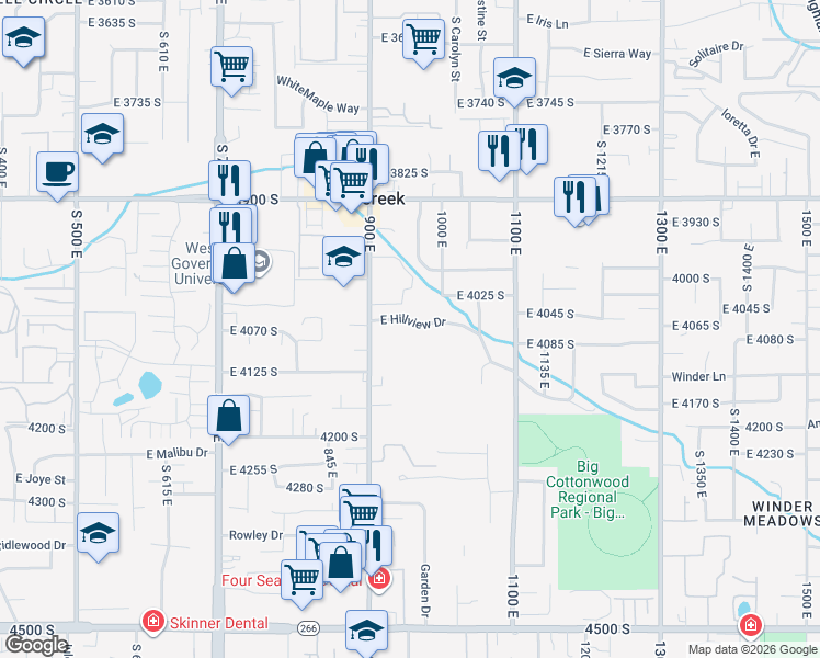 map of restaurants, bars, coffee shops, grocery stores, and more near 946 Hillview Drive in Millcreek