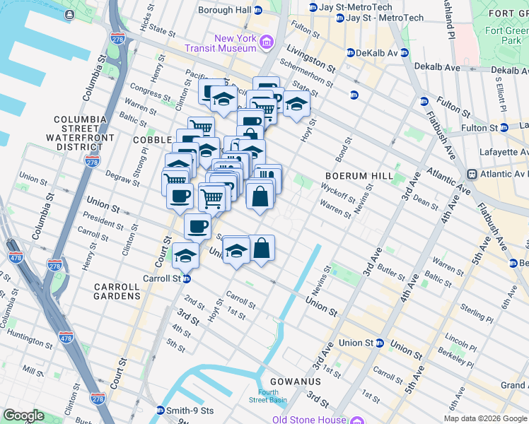 map of restaurants, bars, coffee shops, grocery stores, and more near 230 Hoyt St in Brooklyn