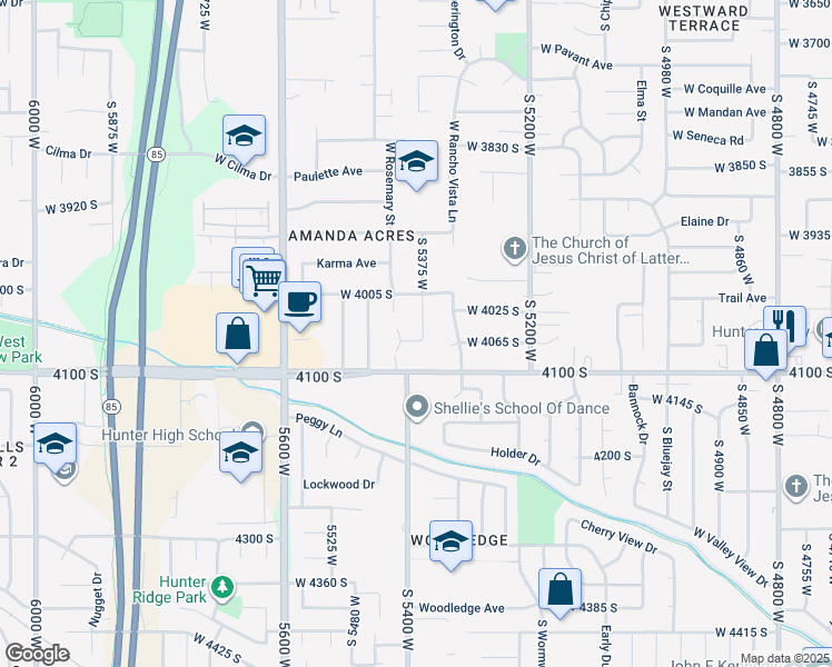 map of restaurants, bars, coffee shops, grocery stores, and more near 5416 West 4060 South in West Valley City