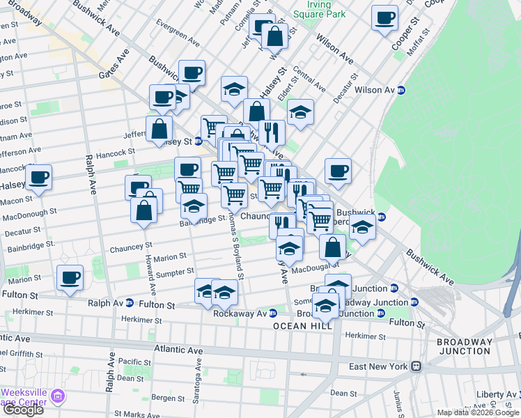 map of restaurants, bars, coffee shops, grocery stores, and more near in Brooklyn