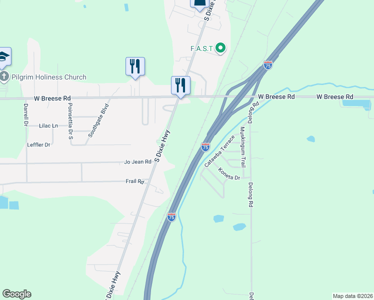 map of restaurants, bars, coffee shops, grocery stores, and more near 3945 South Dixie Highway in Lima