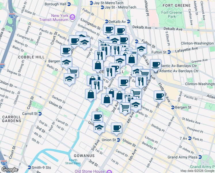 map of restaurants, bars, coffee shops, grocery stores, and more near 178 Nevins Street in Brooklyn