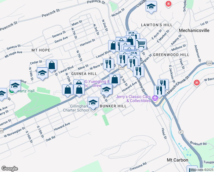 map of restaurants, bars, coffee shops, grocery stores, and more near 517 West Norwegian Street in Pottsville