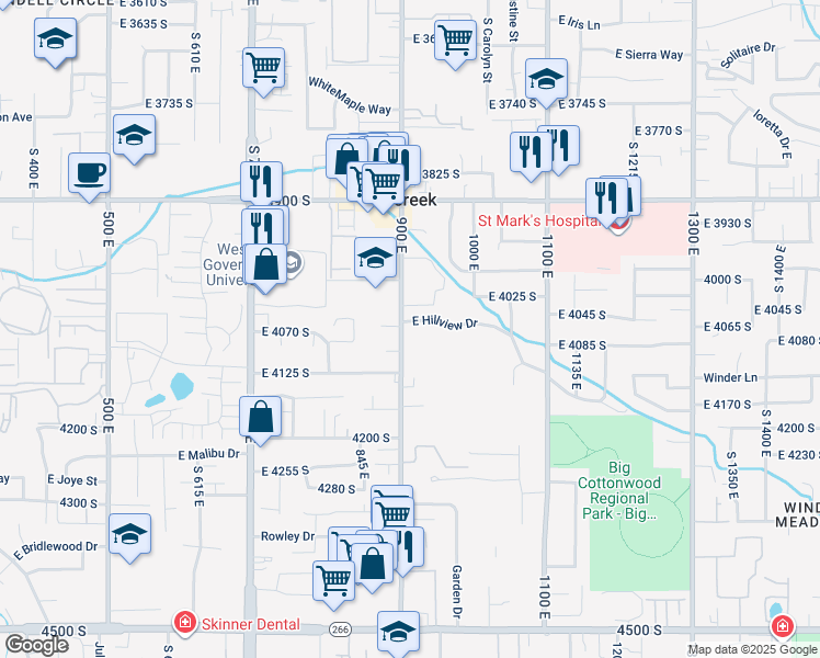 map of restaurants, bars, coffee shops, grocery stores, and more near 920 Hillview Drive in Millcreek