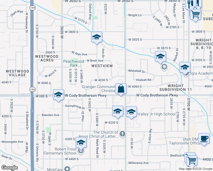 map of restaurants, bars, coffee shops, grocery stores, and more near 3320 West 4060 South in Salt Lake City