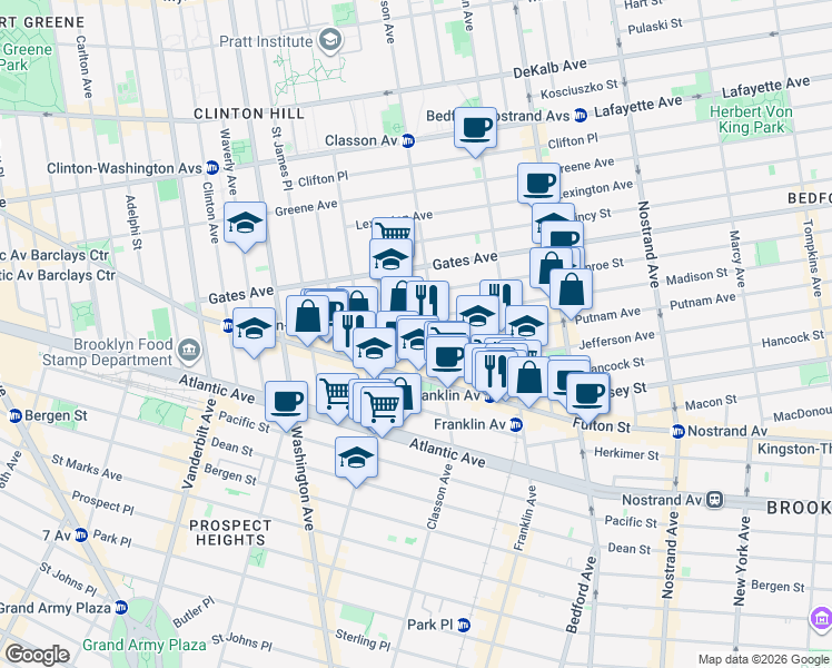 map of restaurants, bars, coffee shops, grocery stores, and more near in Brooklyn