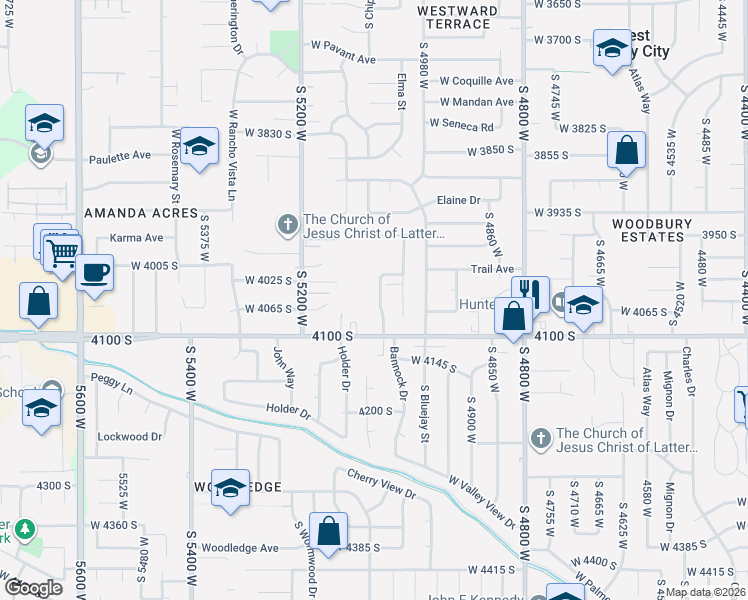 map of restaurants, bars, coffee shops, grocery stores, and more near 4050 Edith Grove Lane in West Valley City
