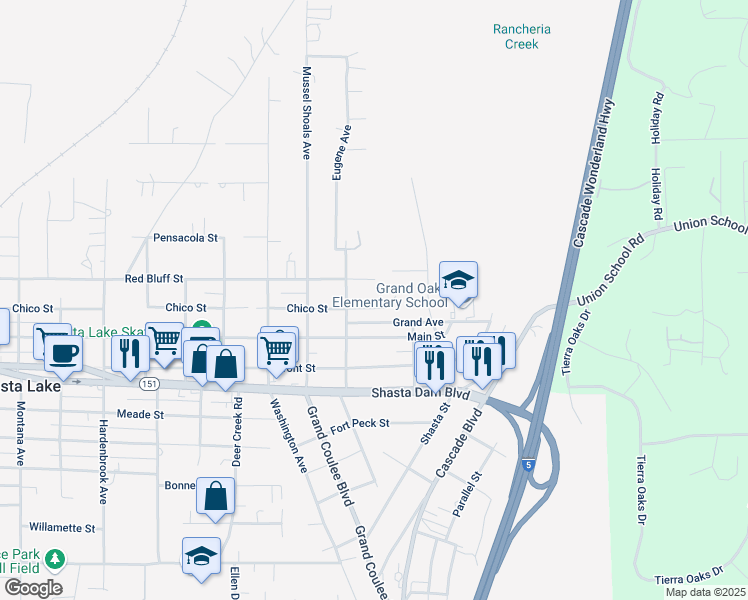 map of restaurants, bars, coffee shops, grocery stores, and more near 5047-5071 Chico Street in Shasta Lake