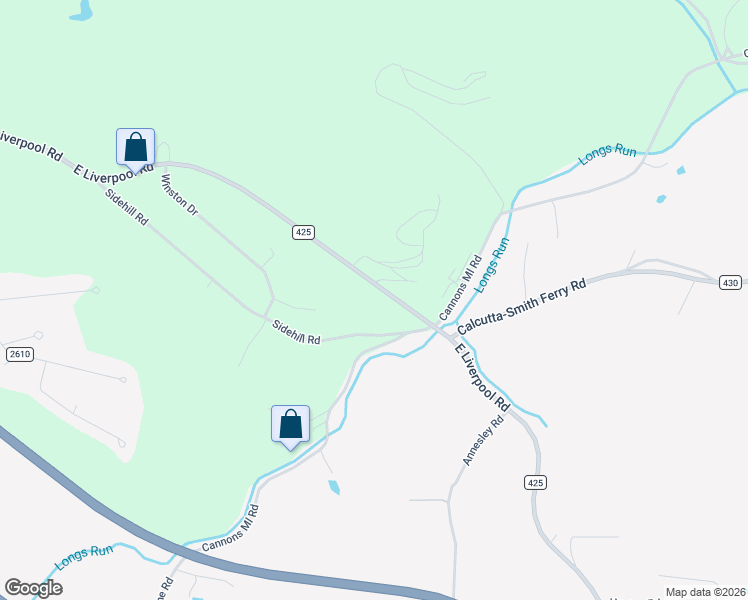 map of restaurants, bars, coffee shops, grocery stores, and more near 15051 East Liverpool Road in East Liverpool