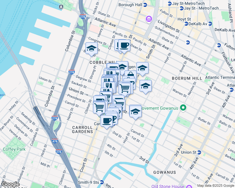 map of restaurants, bars, coffee shops, grocery stores, and more near 326 Degraw Street in Brooklyn