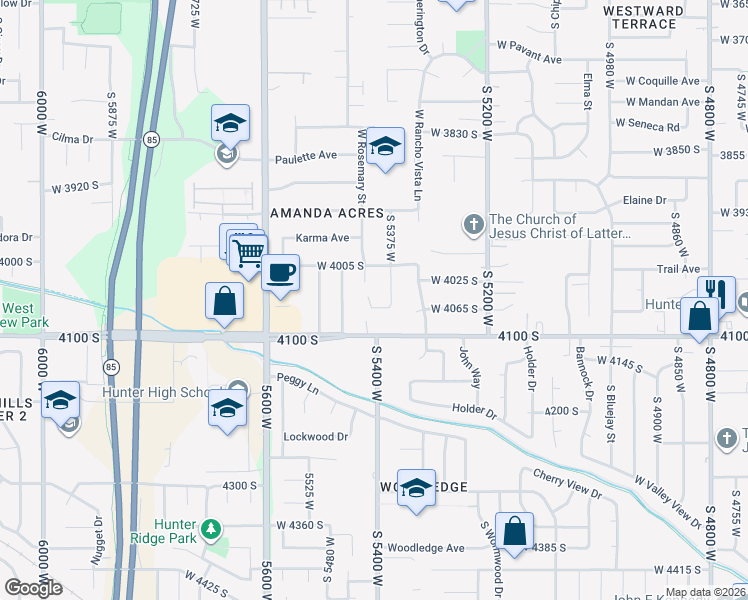 map of restaurants, bars, coffee shops, grocery stores, and more near 5400 West 4060 South in West Valley City
