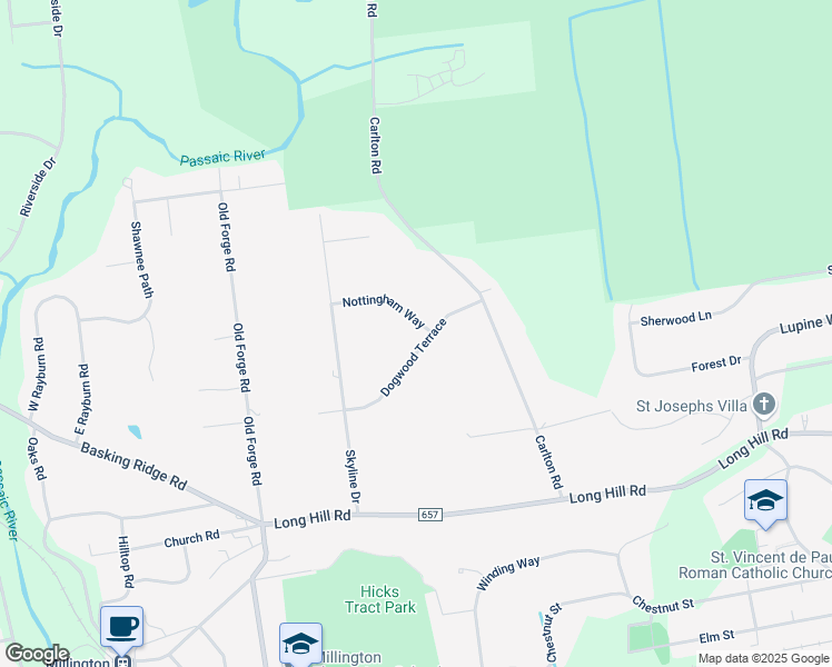 map of restaurants, bars, coffee shops, grocery stores, and more near 76 Dogwood Terrace in Long Hill