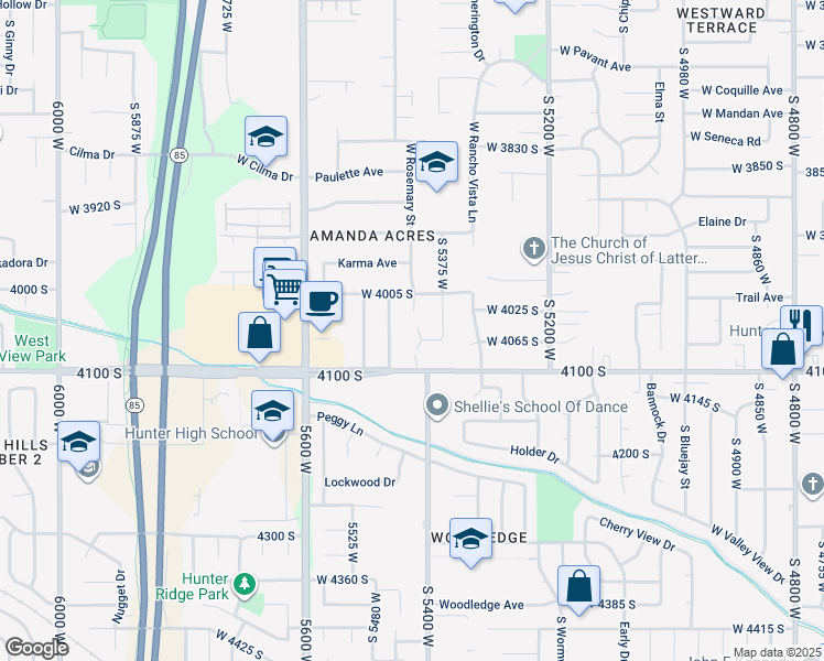 map of restaurants, bars, coffee shops, grocery stores, and more near 5416 West 4060 South in West Valley City